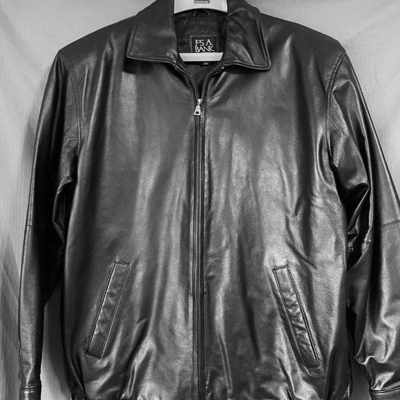 Jos A Bank Executive Collection mens XL TALL black Leather Jacket - Picture 2 of 16